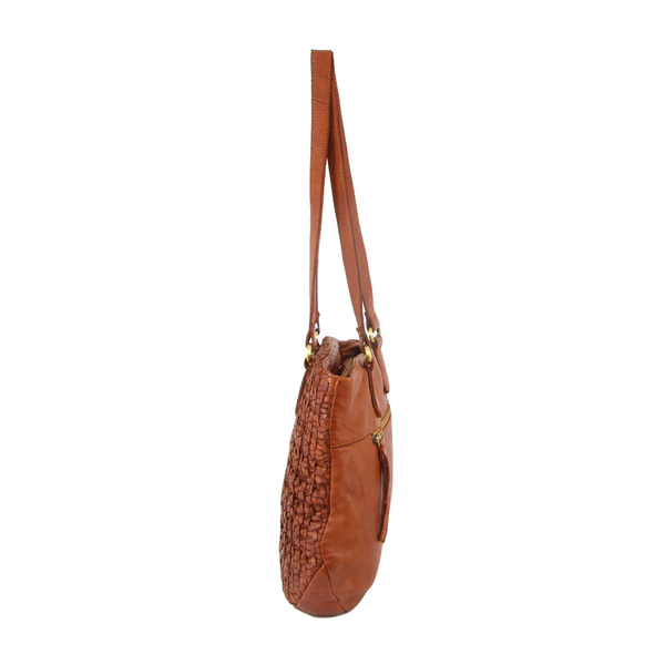 Pierre Cardin Woven Leather Ladies Shoulder Bag Travel Carry Cognac Women's Bags & Handbags
