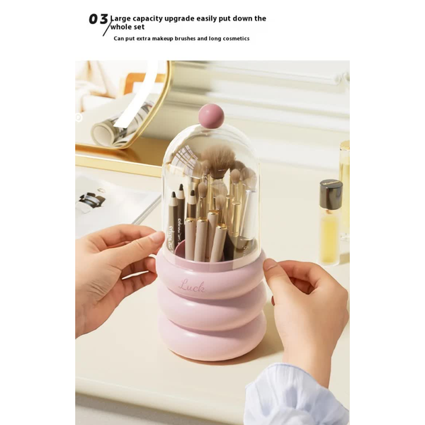 Elosung Pink 360 Rotating Makeup Brush Holder With Clear Dome Stylish Organizer For Vanity Desk And Bathroom Brushes
