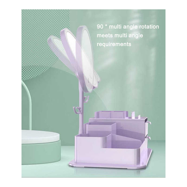 Elosung Pink Led Vanity Mirror With Storage Rotating Makeup Usb Rechargeable Desktop Organiser Makeup Mirrors