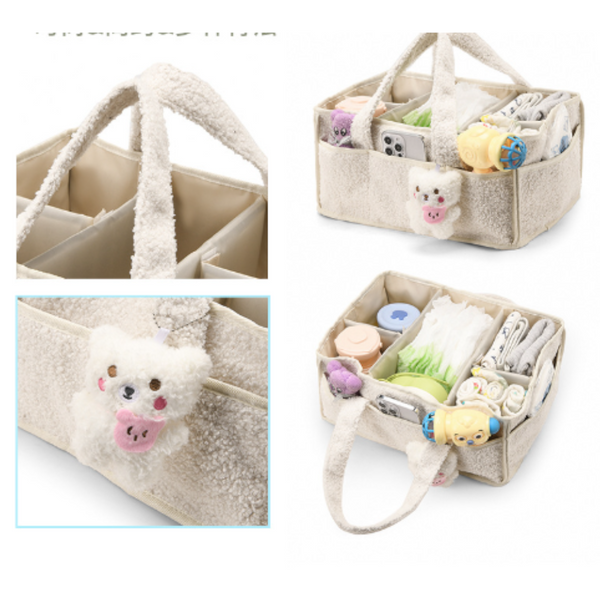 Pink Large Plush Nappy Caddy Organiser Portable Diaper Storage Bin & Nursery Tote Bag Nappy Bags