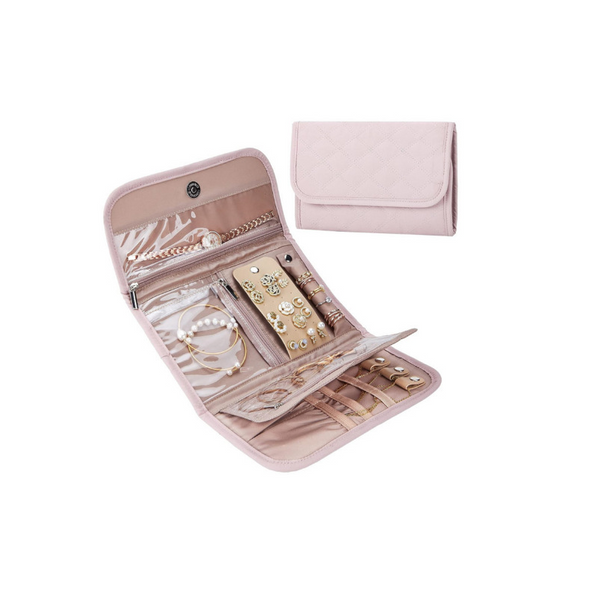 Veile Studios Elosung Pink Travel Jewelry Organizer Roll Foldable Storage Pouch For Earrings Rings And Necklaces(Jewellery Is Shooting Prop Not Includ