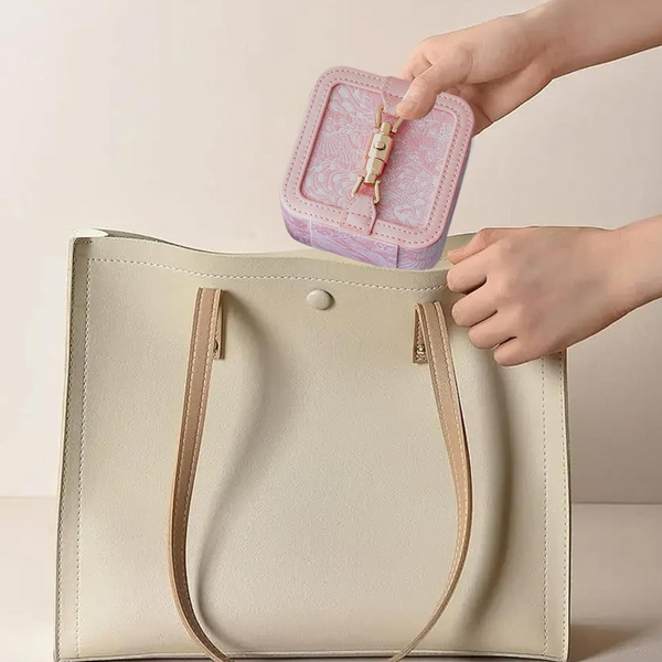 Veile Studios Elosung Pink Embossed Jewelry Box Flip Top Necklace Ring And Earring Organizer With Elegant Design(The Is Prop For Photo Shoot Not Inclu