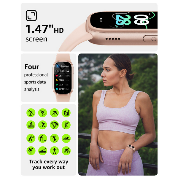 Elosung Pink Smart Fitness Tracker With Bluetooth Calling Heart Rate Blood Pressure Oxygen And Sports Modes Smart Watches