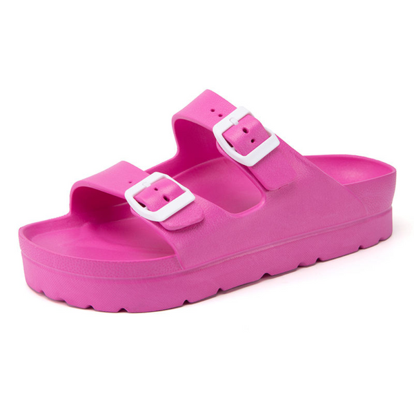 #37 Pink Thick Sole Buckle Slide Sandals(Fits Foot L 23 Cm) Eva Comfortable & Non Slip Birkenstock Style For Casual Wear Slippers
