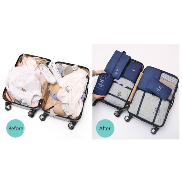 Navy Blue Travel Packing Cube Set 7 Piece Luggage Organizer For Clothes Toiletries And Accessories Packing Organisers
