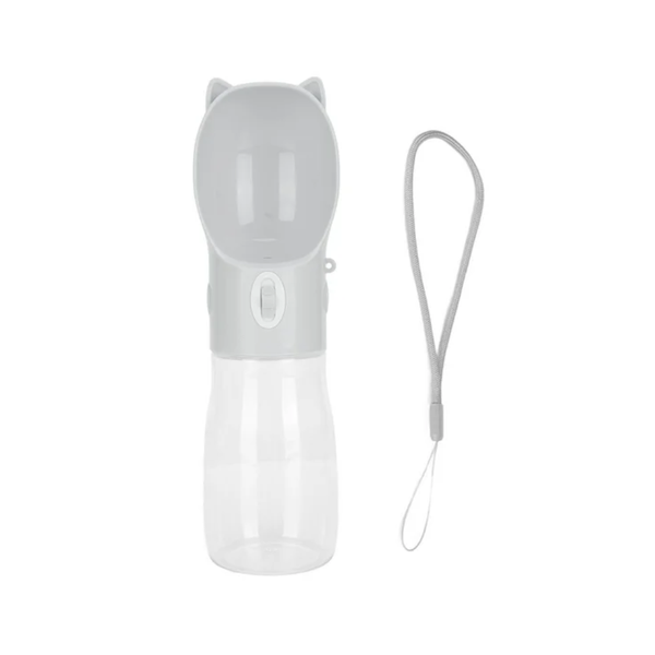 Elosung 1 Sets Of Dog Water Bottle With Bowl Dispenser 380Ml Grey Pet Travel Cup Leak Proof One Hand Operation Dog Bowls
