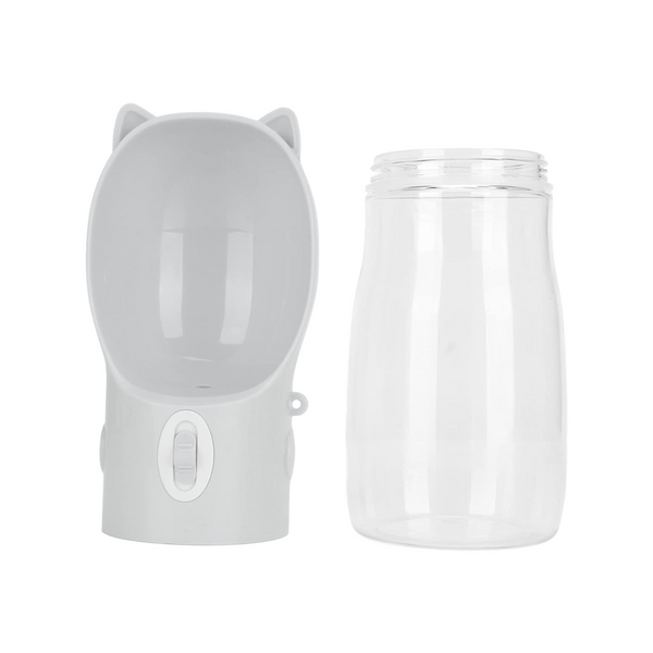 Elosung 1 Sets Of Dog Water Bottle With Bowl Dispenser 380Ml Grey Pet Travel Cup Leak Proof One Hand Operation Dog Bowls