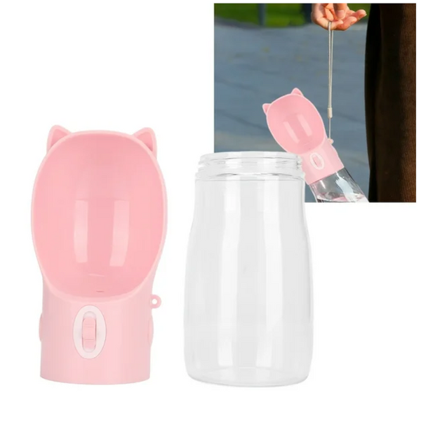 Elosung Dog Water Bottle With Bowl Dispenser 380Ml Pink Pet Travel Cup Leak Proof One Hand Operation Dog Bowls