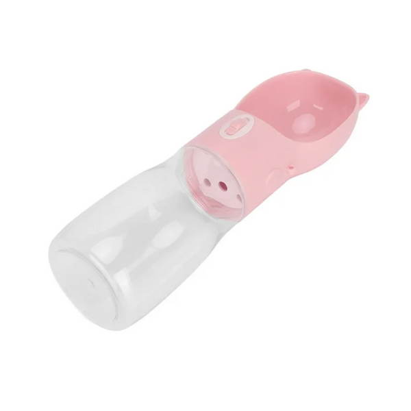 Elosung Dog Water Bottle With Bowl Dispenser 380Ml Pink Pet Travel Cup Leak Proof One Hand Operation Dog Bowls