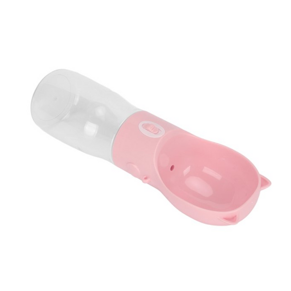 Elosung Dog Water Bottle With Bowl Dispenser 500Ml Pink Pet Travel Cup Leak Proof One Hand Operation Dog Bowls