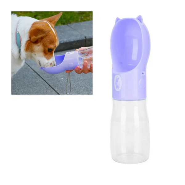 Elosung Dog Water Bottle With Bowl Dispenser 380Ml Purple Pet Travel Cup Leak Proof One Hand Operation Dog Bowls