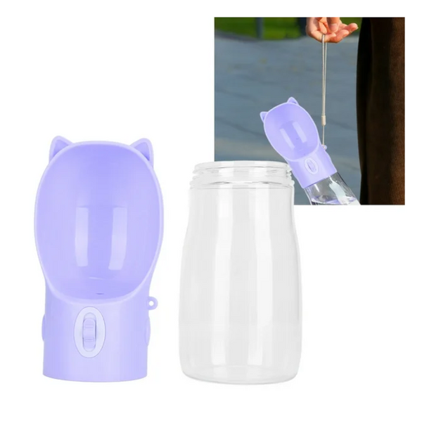 Elosung Dog Water Bottle With Bowl Dispenser 500Ml Purple Pet Travel Cup Leak Proof One Hand Operation Dog Bowls