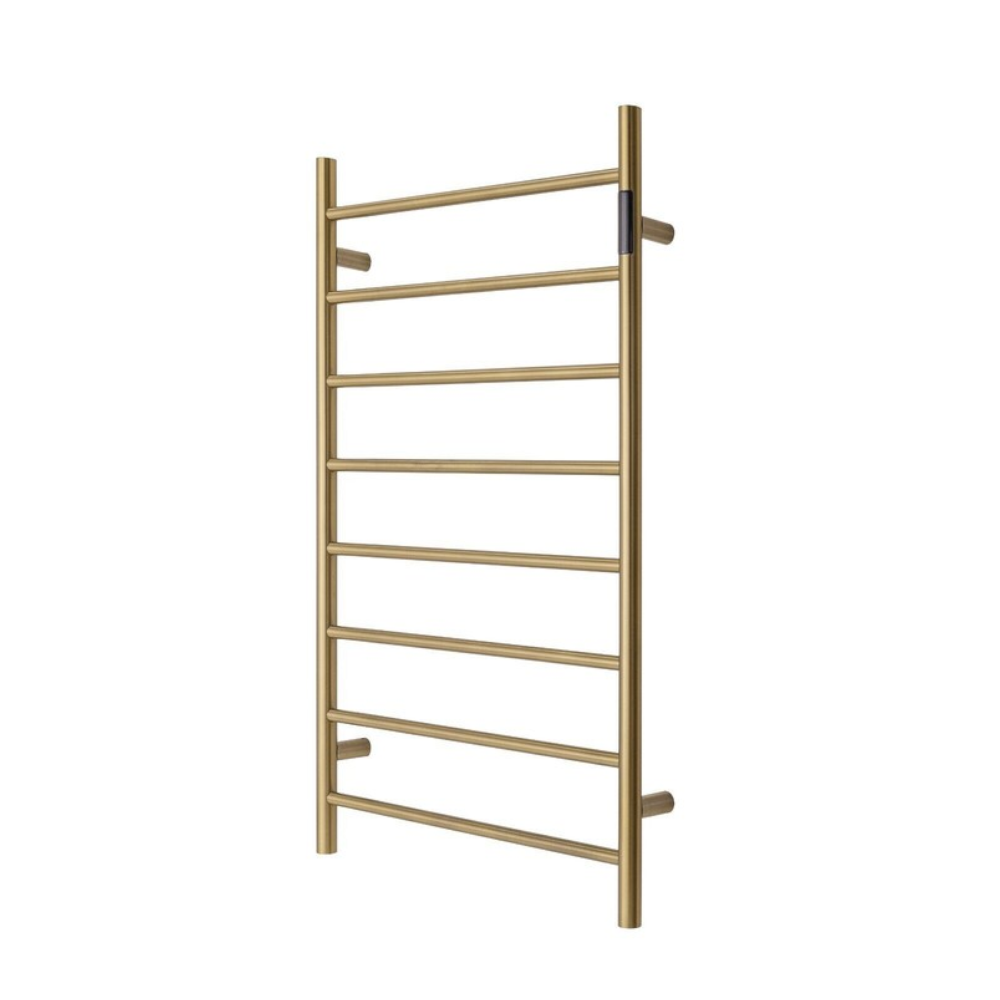 Blushtaps Premium Brushed Gold Heated Towel Rack With Led Control 8 Bars Round Design Au 1000X620mm Wide Towel Racks
