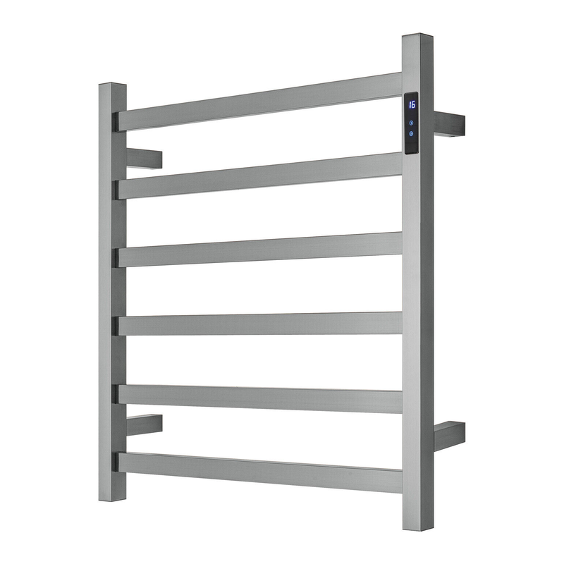 Blushtaps Premium Gunmetal Heated Towel Rack With Led Control 6 Bars Square Design Au 650X620mm Wide Towel Racks