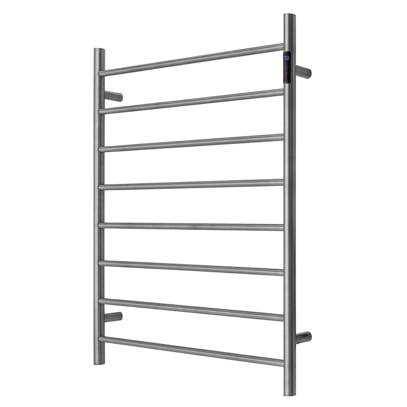 Blushtaps Premium Gunmetal Heated Towel Rack With Led Control 8 Bars Round Design Au 1000X850mm Wide Towel Racks