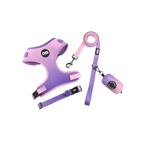 L Purple Pink Adjustable Soft Pet Harness With Leash & Poop Bag Dispenser Small Animal Supplies