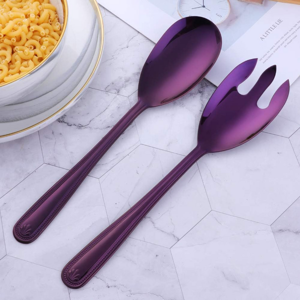 Purple Stainless Steel Giant Salad Spoon Fork Set Restaurant Kitchenware Serving Utensils & Sets