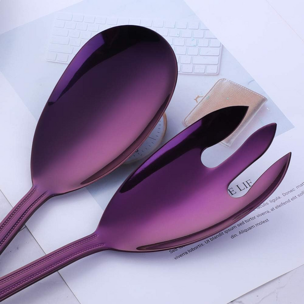 Purple Stainless Steel Giant Salad Spoon Fork Set Restaurant Kitchenware Serving Utensils & Sets