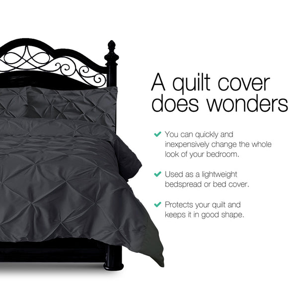 Giselle Bedding Quilt Cover Set Diamond Pinch Black King Quilt Covers