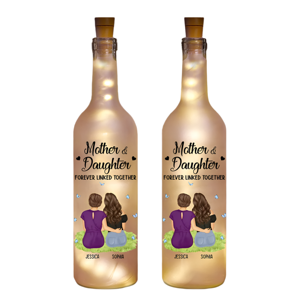 Mother & Daughter Forever Linked Together Personalized Bottle Light Lamps