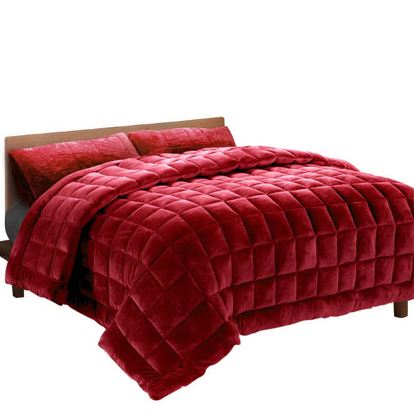 Giselle Faux Mink Quilt Burgundy King King Doonas