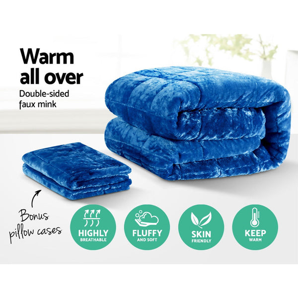 Giselle Faux Mink Quilt Blue King King Doonas