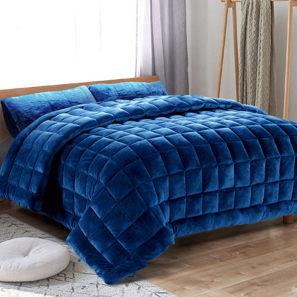 Giselle Faux Mink Quilt Blue King King Doonas
