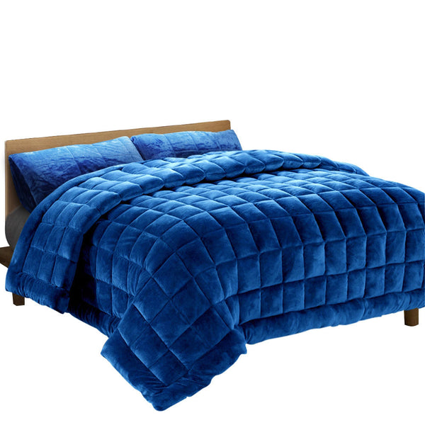 Giselle Faux Mink Quilt Blue King King Doonas