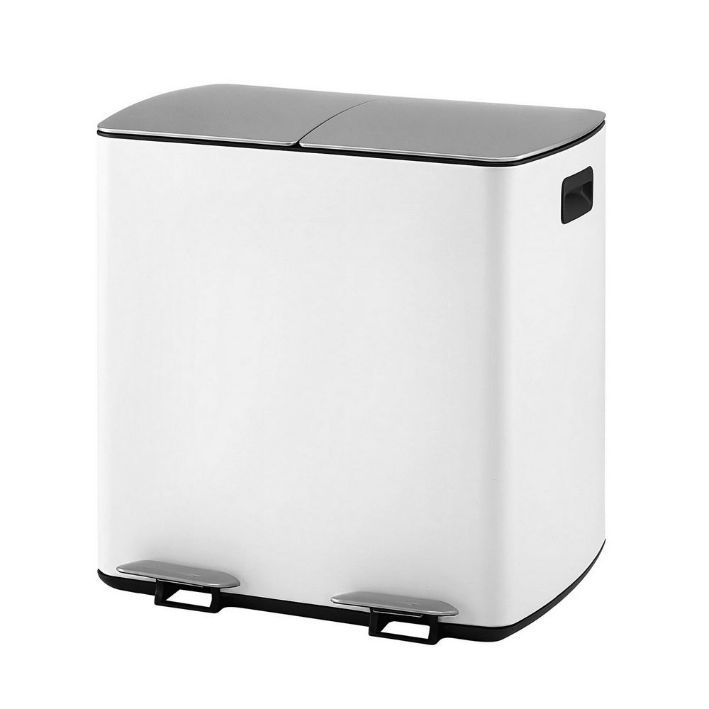 Cefito Pedal Bins Rubbish Bin Dual Compartment Waste Recycle Dustbins 40L White Rubbish Bins