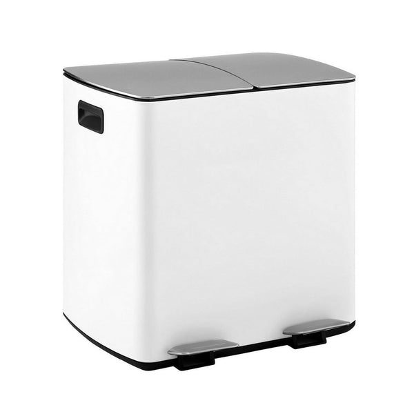 Cefito Pedal Bins Rubbish Bin Dual Compartment Waste Recycle Dustbins 40L White Rubbish Bins