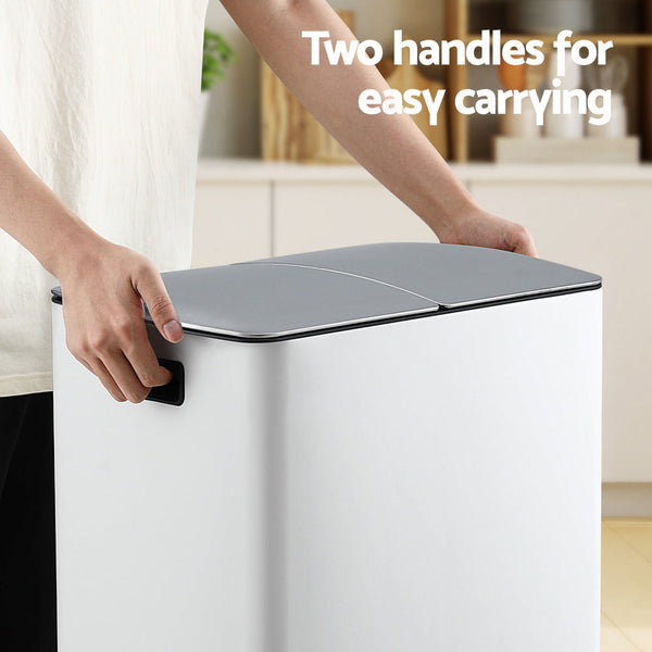Cefito Pedal Bins Rubbish Bin Dual Compartment Waste Recycle Dustbins 40L White Rubbish Bins