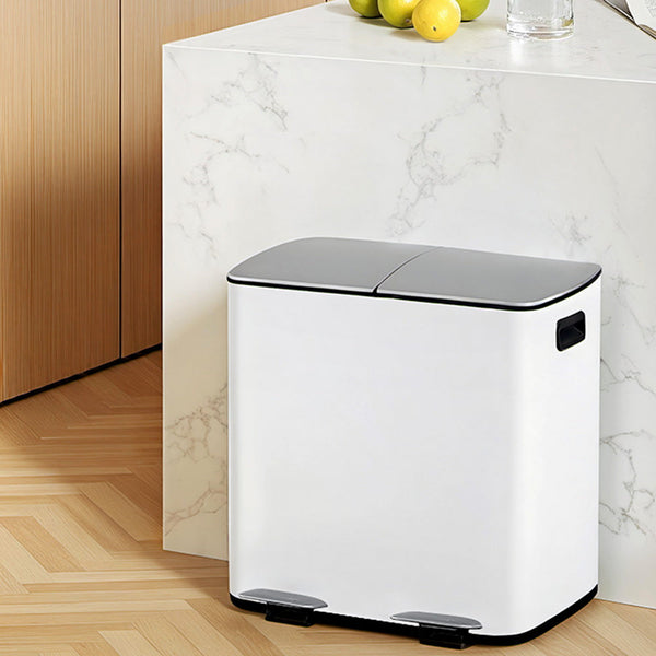 Cefito Pedal Bins Rubbish Bin Dual Compartment Waste Recycle Dustbins 40L White Rubbish Bins