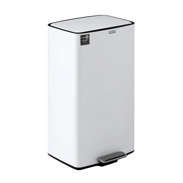 Cefito Pedal Bins Rubbish Waste Recycle Dustbins Kitchen Trash Can 40L White Rubbish Bins