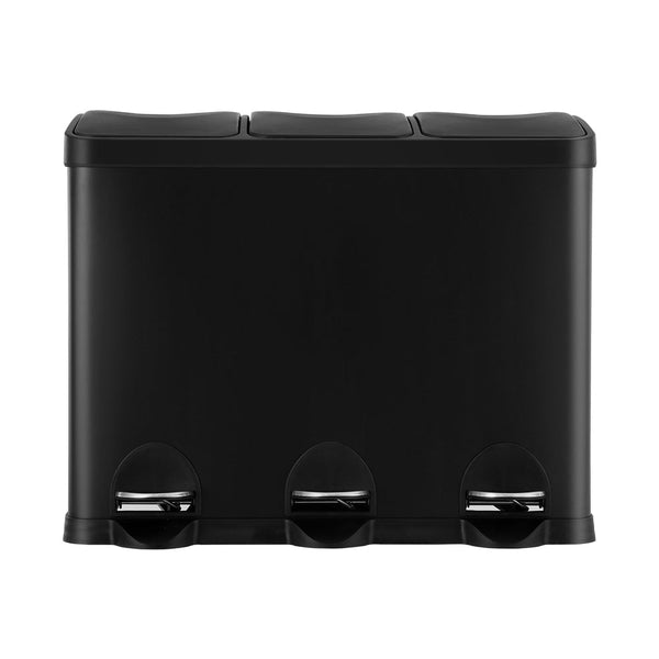 Cefito Pedal Bins Rubbish Bin Triple Compartments Waste Recycle Dustbins 45L Rubbish Bins