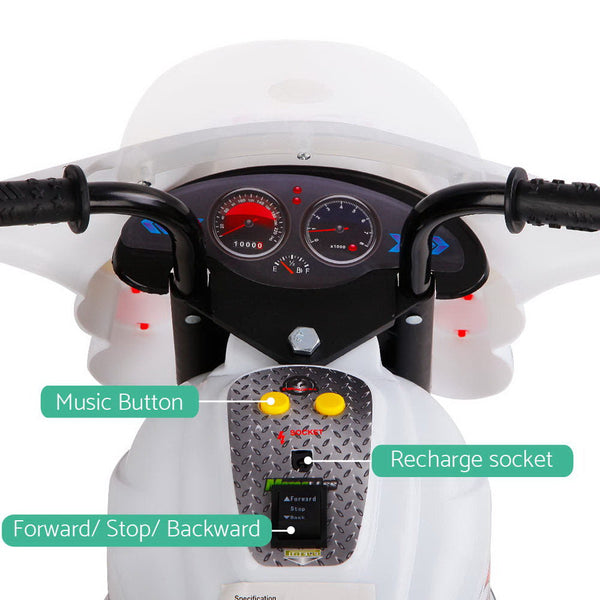 Rigo Kids Electric Ride On Police Motorcycle Motorbike 6V Battery White Kids Ride On Toys