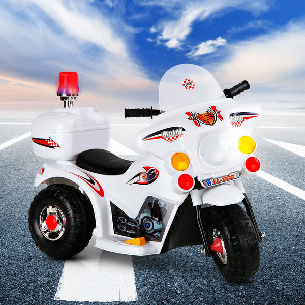 Rigo Kids Electric Ride On Police Motorcycle Motorbike 6V Battery White Kids Ride On Toys