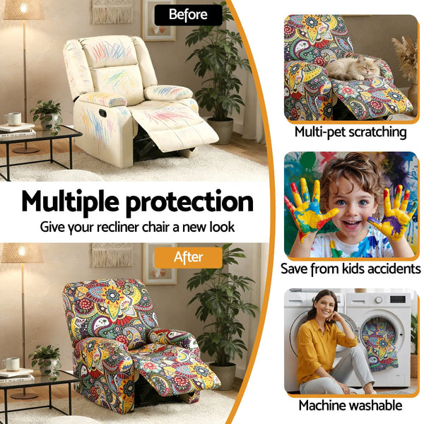 Artiss Kids Recliner Cover 4 Piece Floral Print Polyester Slipcover Slipcovers