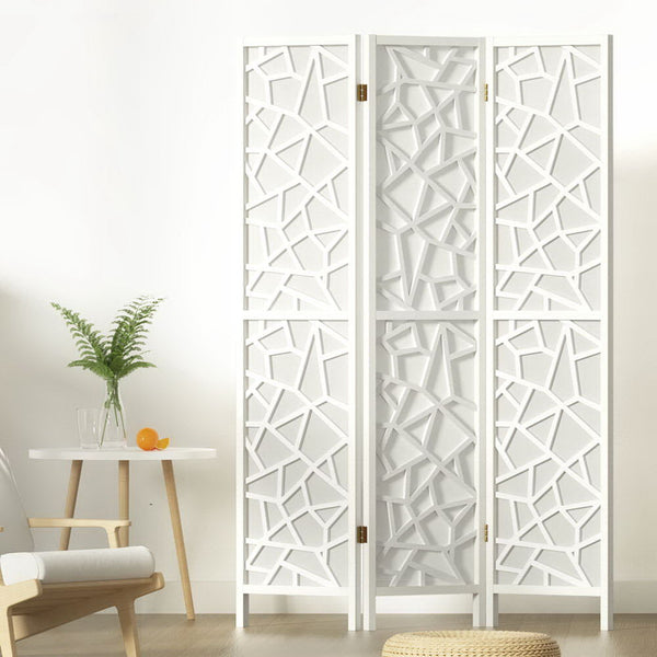 Artiss 3 Panel Room Divider Screen 122X170cm Clover White Screens & Room Dividers