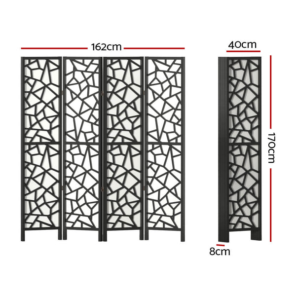 Artiss 4 Panel Room Divider Screen 162X170cm Clover Black Screens & Room Dividers