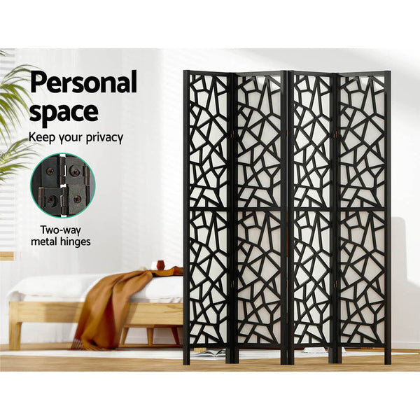 Artiss 4 Panel Room Divider Screen 162X170cm Clover Black Screens & Room Dividers