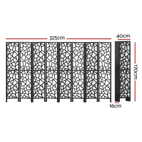Artiss 8 Panel Room Divider Screen 325X170cm Clover Black Screens & Room Dividers