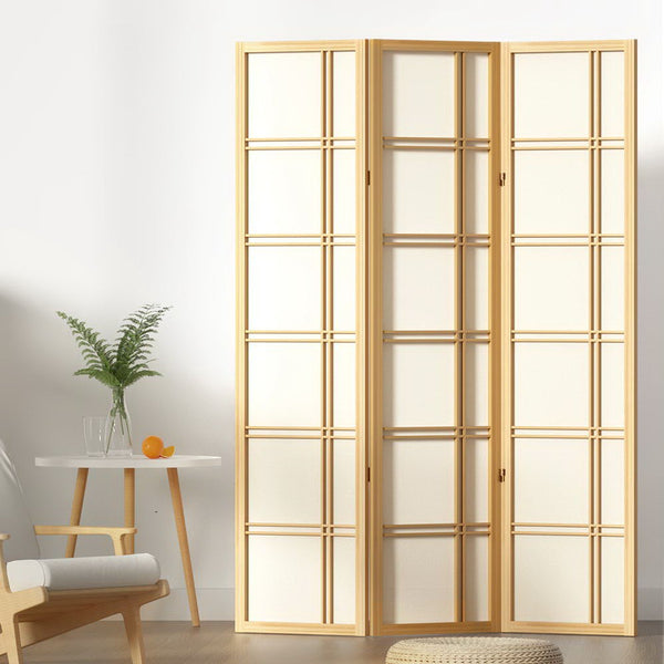 White Artiss 3 Panel Room Divider Screen 132X179cm Nova Natural White Screens & Room Dividers