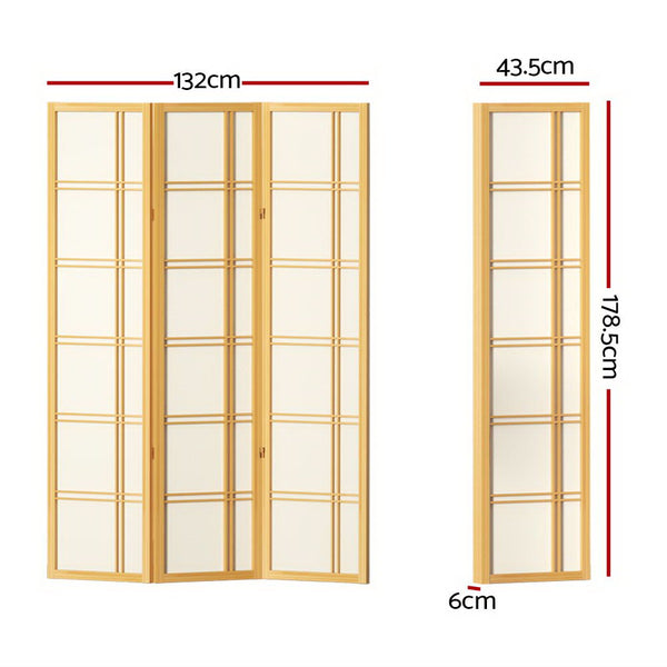 White Artiss 3 Panel Room Divider Screen 132X179cm Nova Natural White Screens & Room Dividers