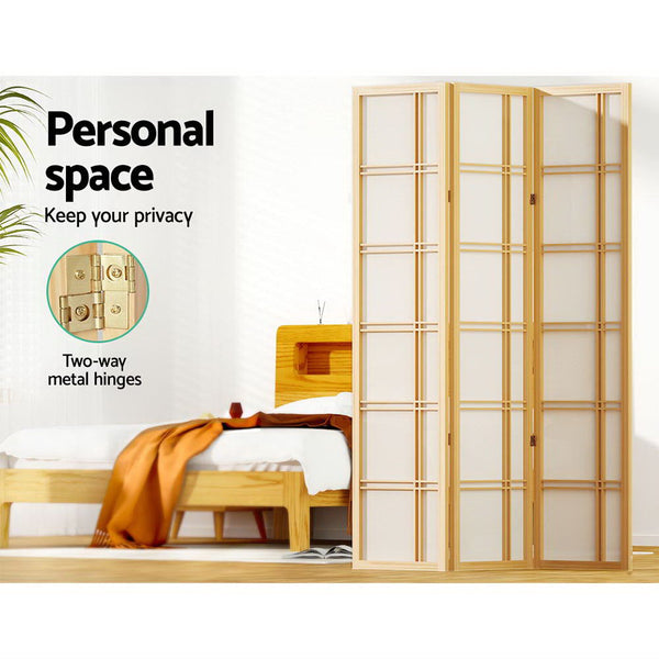 White Artiss 3 Panel Room Divider Screen 132X179cm Nova Natural White Screens & Room Dividers
