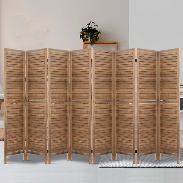 Artiss 8 Panel Room Divider Screen 326X170cm Louver Oak Screens & Room Dividers