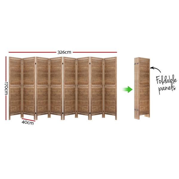 Artiss 8 Panel Room Divider Screen 326X170cm Louver Oak Screens & Room Dividers