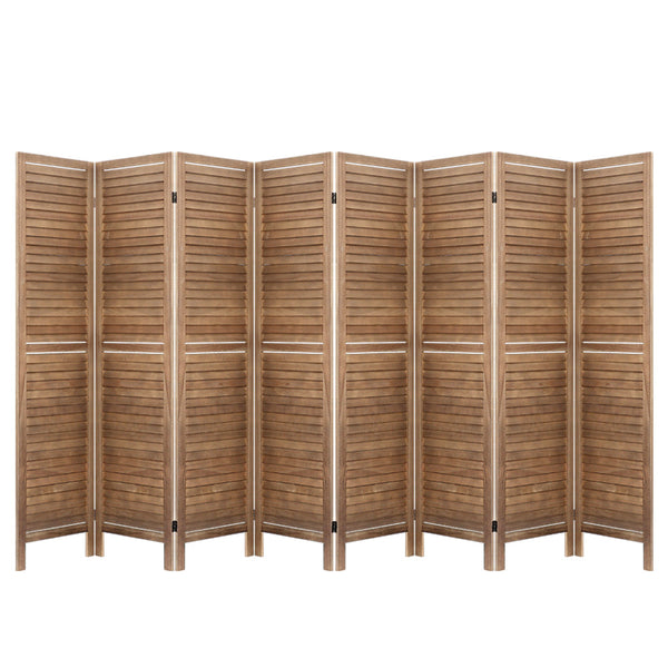 Artiss 8 Panel Room Divider Screen 326X170cm Louver Oak Screens & Room Dividers