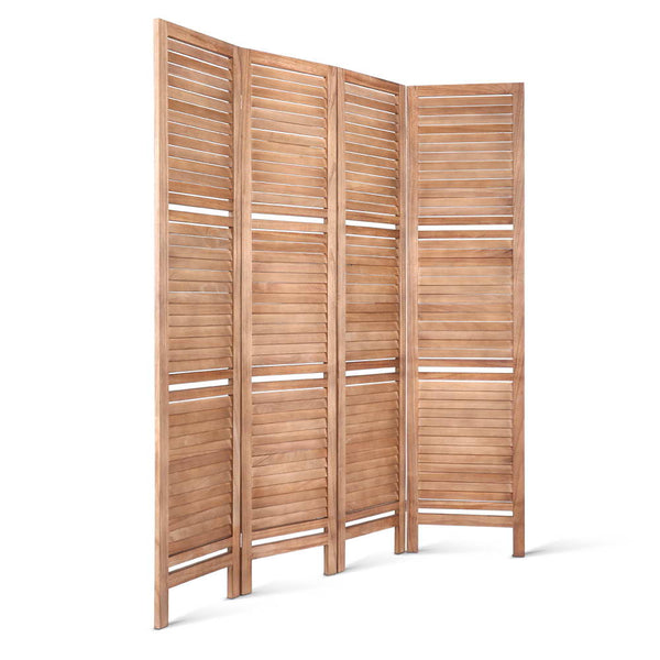 Artiss 4 Panel Room Divider Screen 163X170cm Shelf Oak Screens & Room Dividers