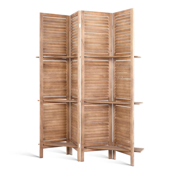 Artiss 4 Panel Room Divider Screen 163X170cm Shelf Oak Screens & Room Dividers