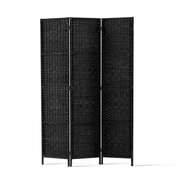 Artiss 3 Panel Room Divider Screen 123X170cm Woven Black Screens & Room Dividers